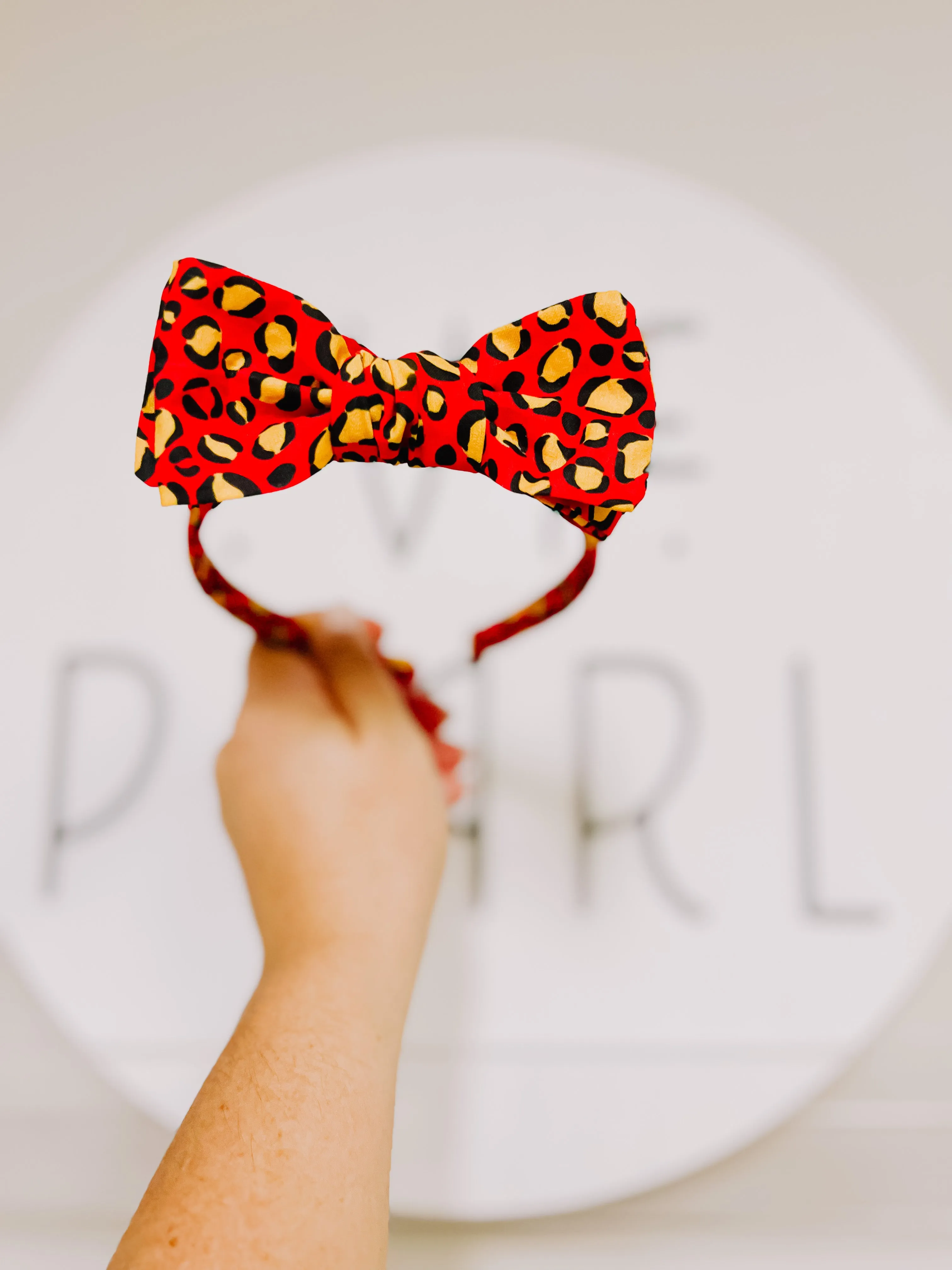 Red Leopard Gold Cheetah Bow Headband for  Girls