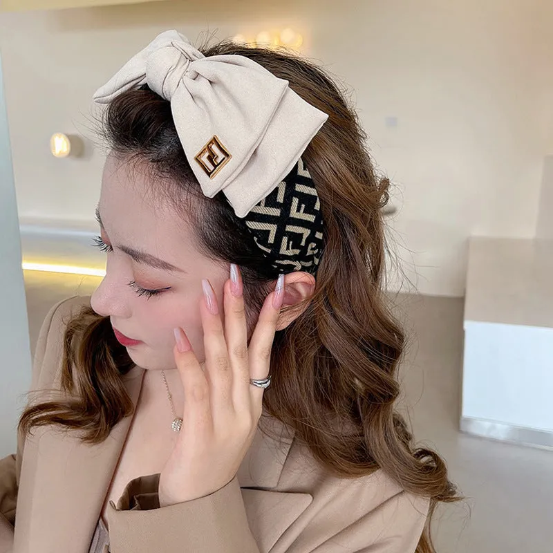 Retro Bow Headband Female Net Celebrity New Wide-Brimmed Hairband Simple French Wash Headband