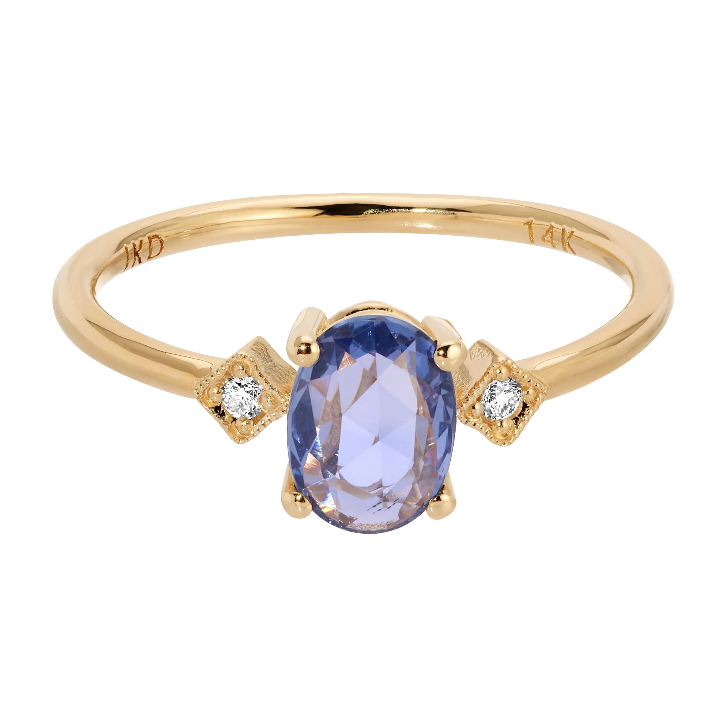 Rose Cut Oval Blue Sapphire Square Deco Ring