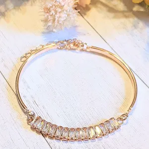 Rose-Gold CZ Baguette Bangle Bracelet, Large