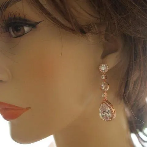 Rose Gold CZ Earrings Long  Karen