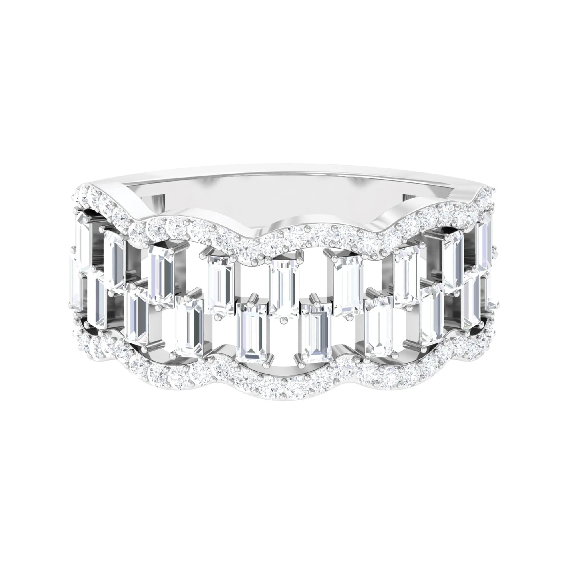 Round and Baguette Cut Zircon Classic Wedding Band Ring