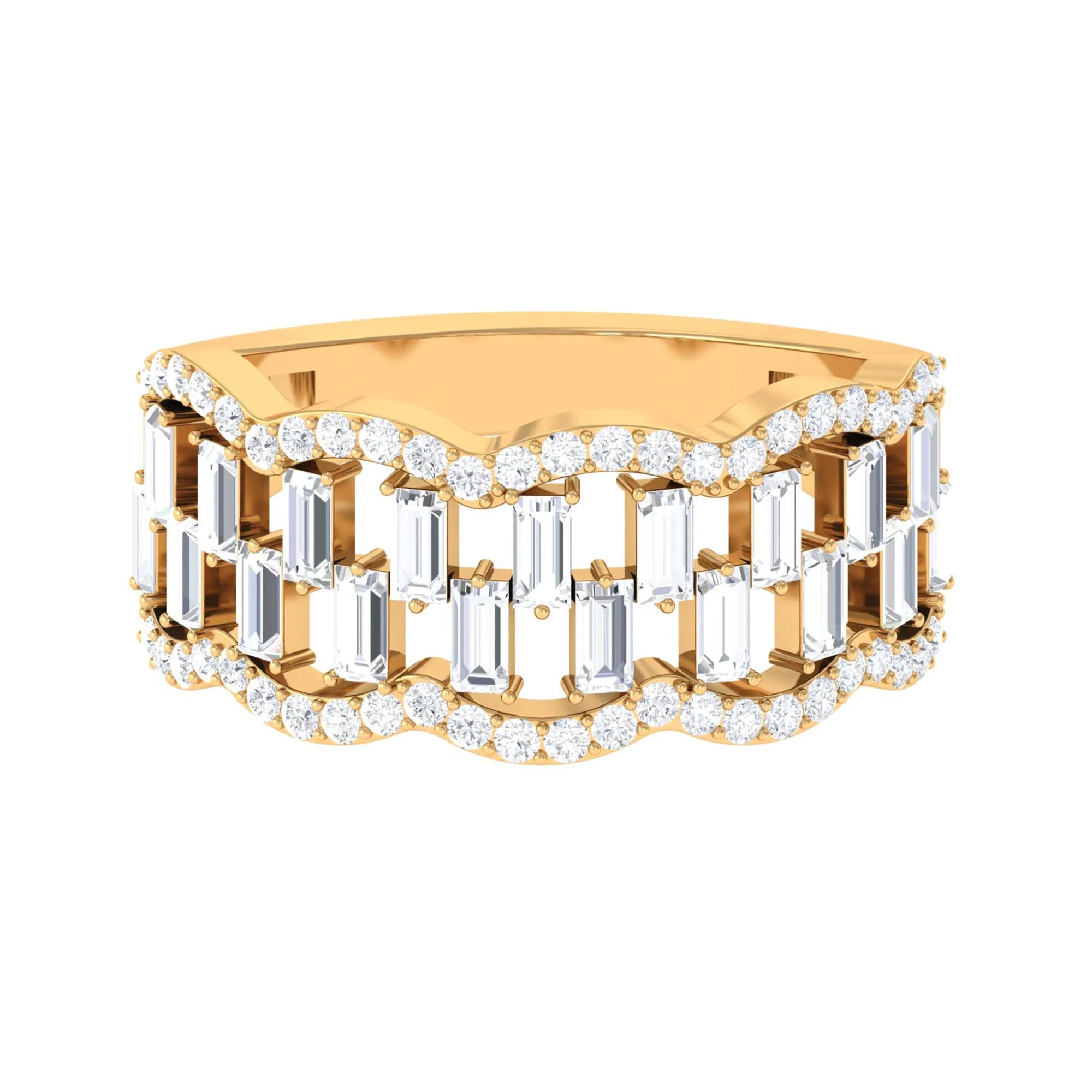 Round and Baguette Cut Zircon Classic Wedding Band Ring