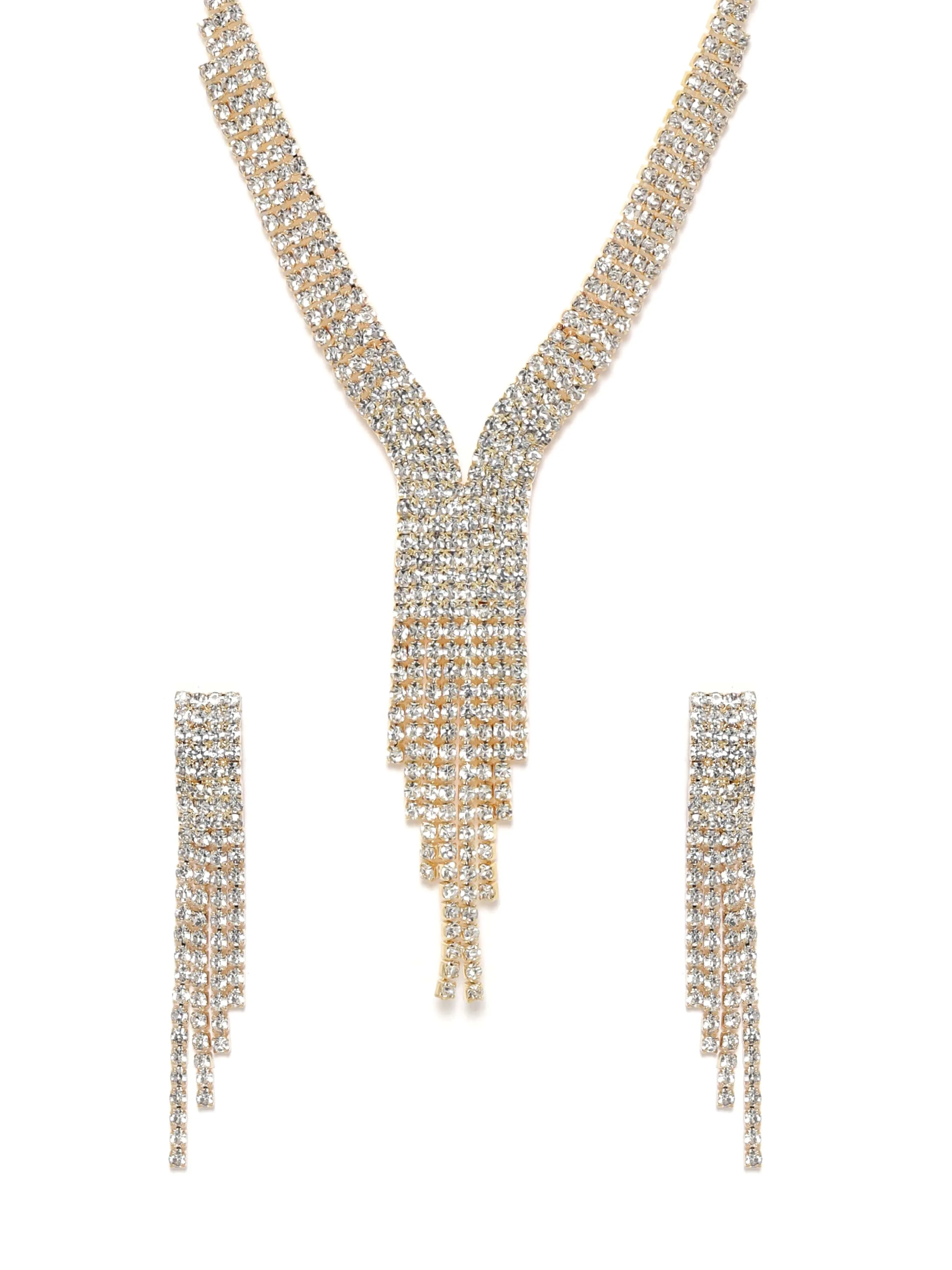 Rubans Gleaming Elegance Gold-Tone Zircon Jewellery Set