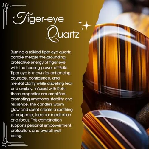 Ruya's Handcrafts Amber Single Wick Tiger Eye Stone | Enhancing Alignment with Desired Outcomes | Healing Light Candle (Amber Feels)