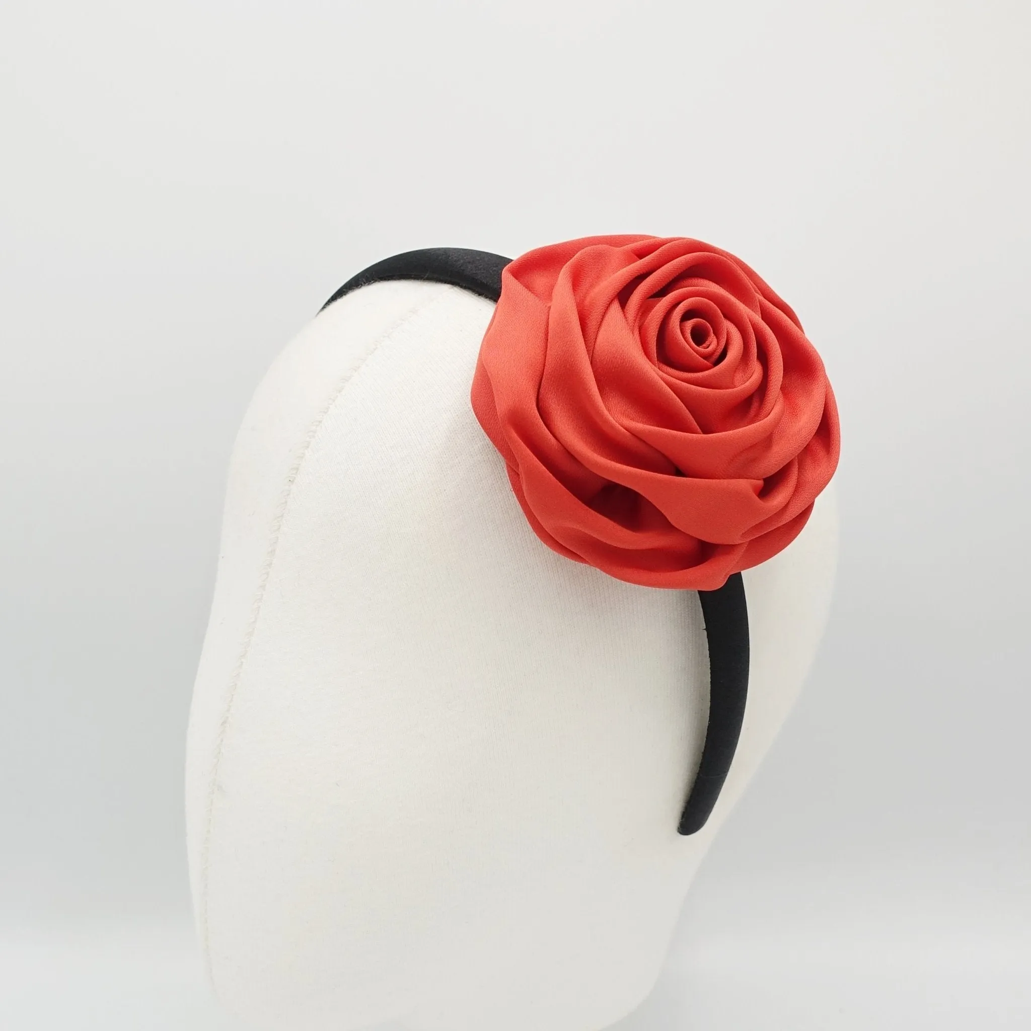 satin rose decorated black satin headband flower hairband simple women hair accessory