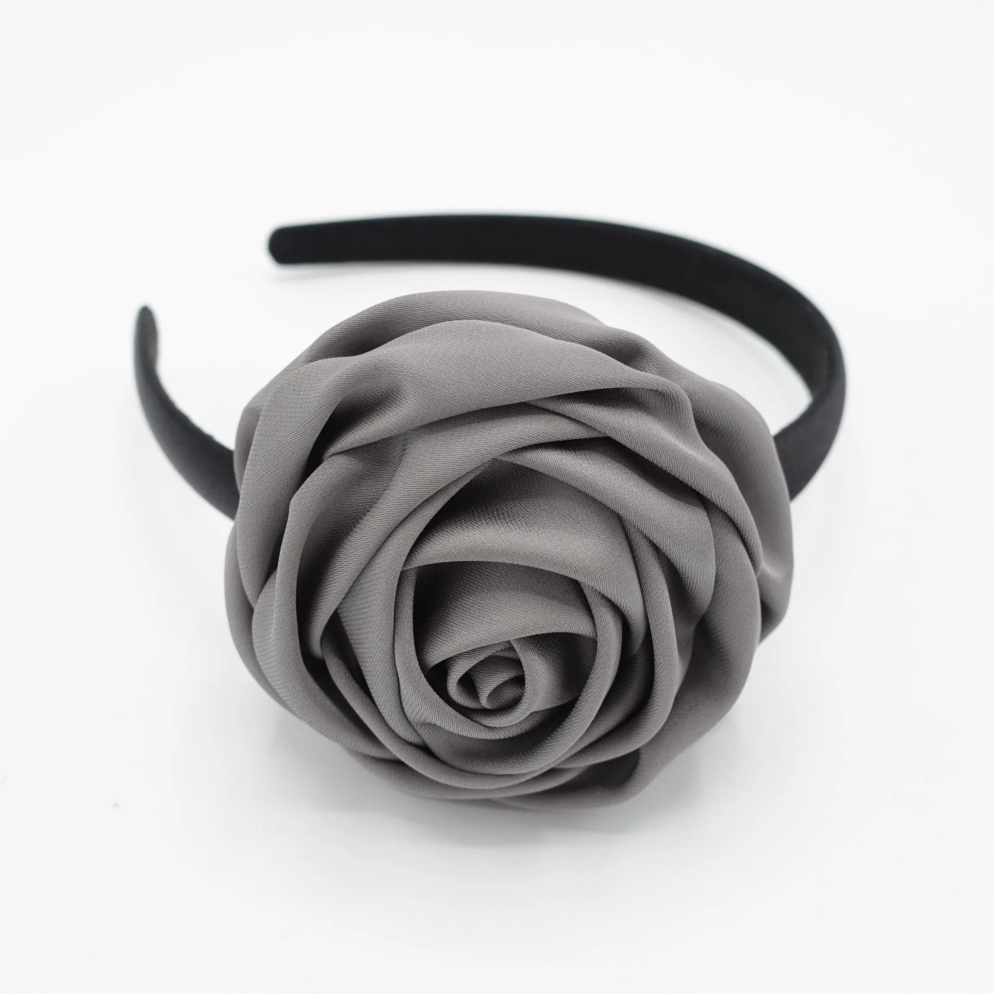 satin rose decorated black satin headband flower hairband simple women hair accessory