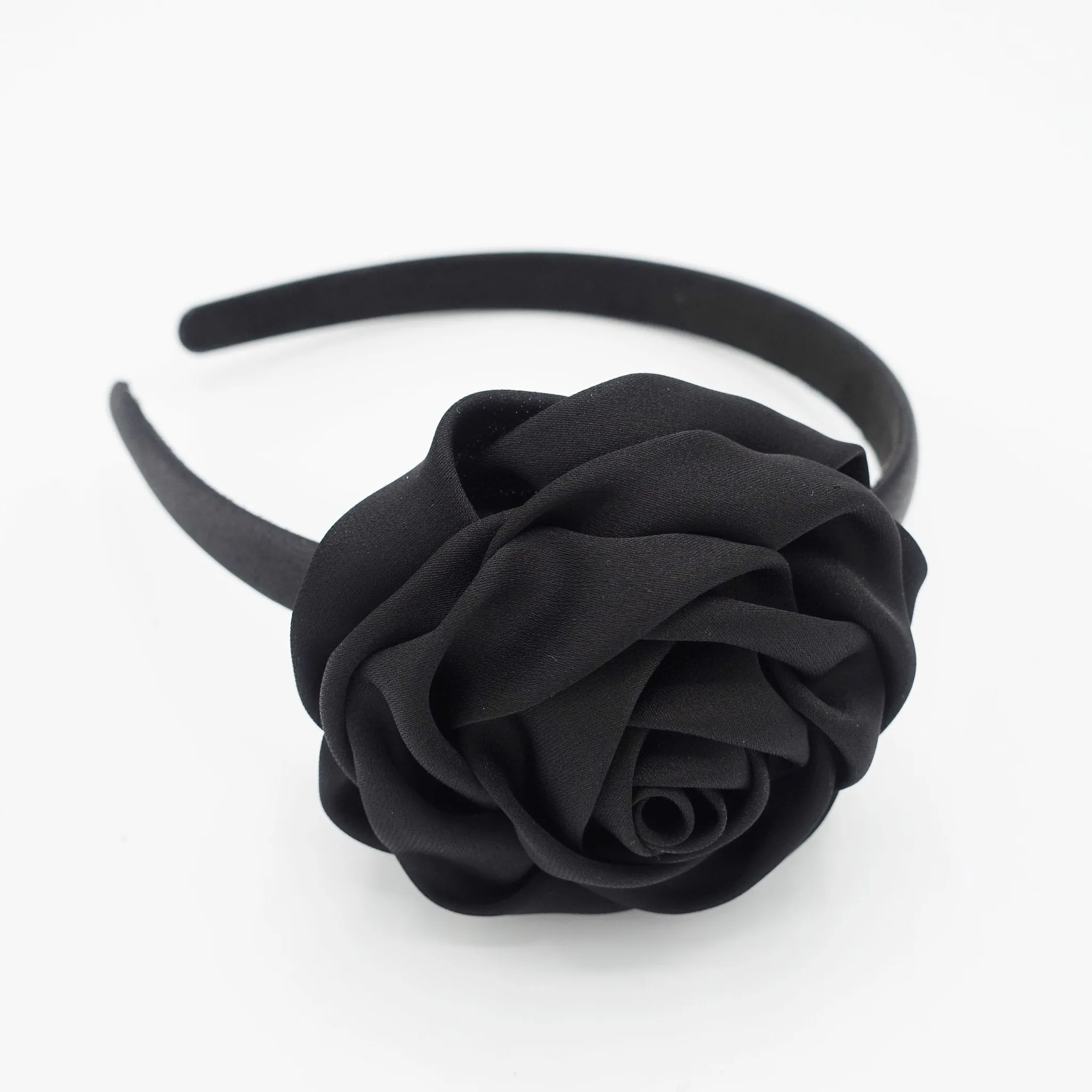 satin rose decorated black satin headband flower hairband simple women hair accessory