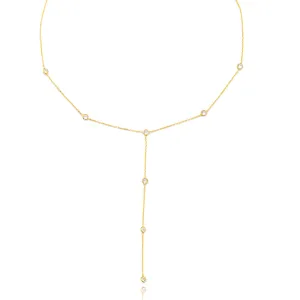 Sexy Lariat Necklace 925 Sterling Silver Drop Down Y Style  Cubic Zirconia Diamonds - KESLEY