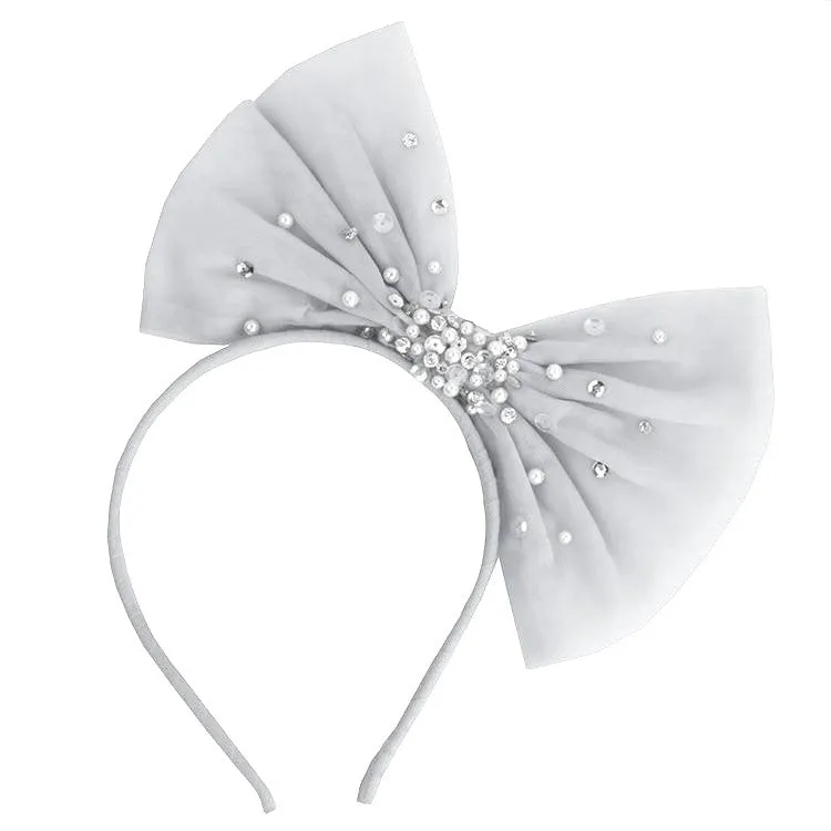 Shimmer Silver Bow Headband