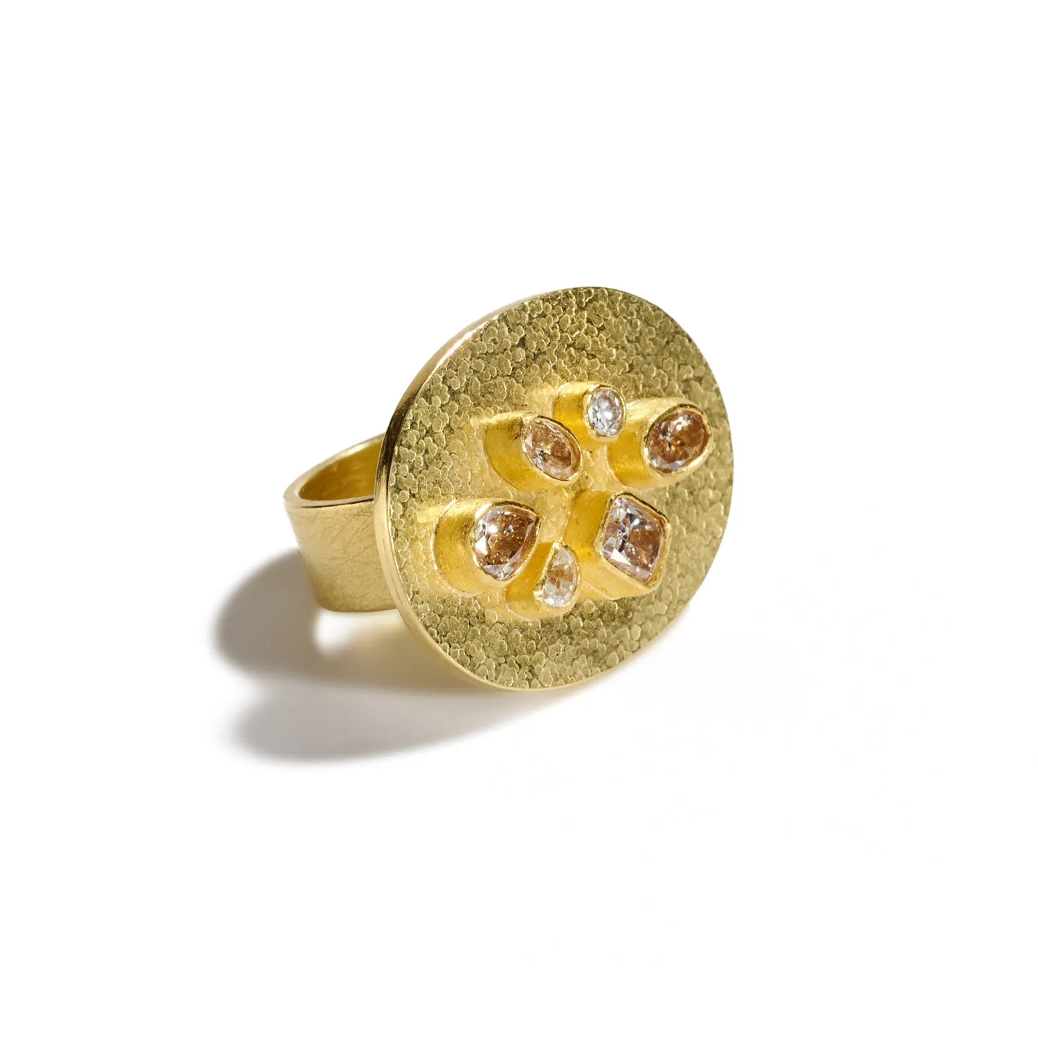 Silk Textured Gold and Diamond Ring