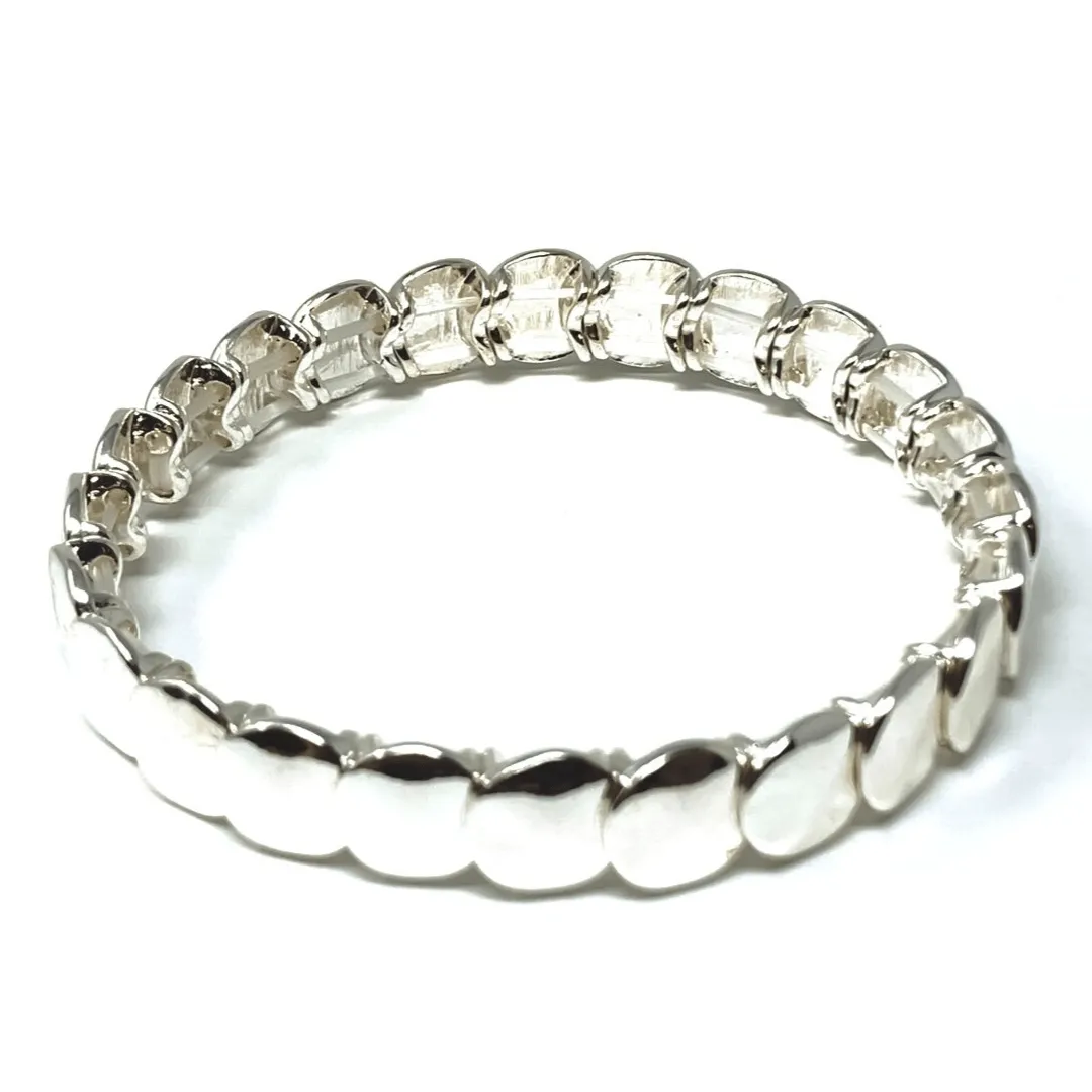 Silver Disc Stacking Stretch Bracelet