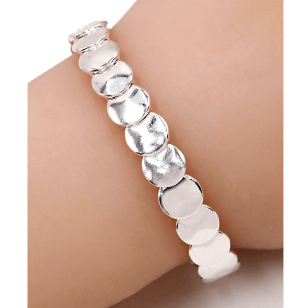 Silver Disc Stacking Stretch Bracelet