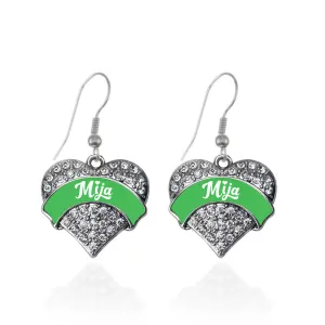 Silver Emerald Green Mija Pave Heart Charm Dangle Earrings