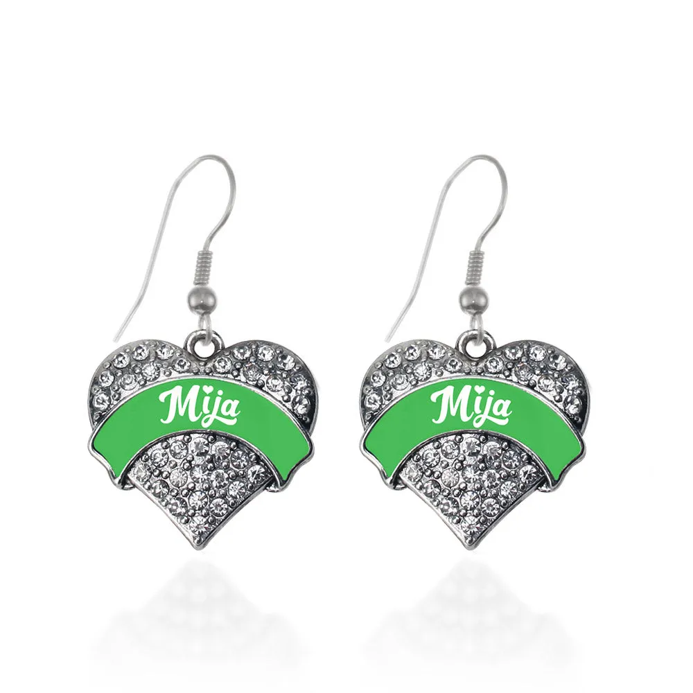 Silver Emerald Green Mija Pave Heart Charm Dangle Earrings