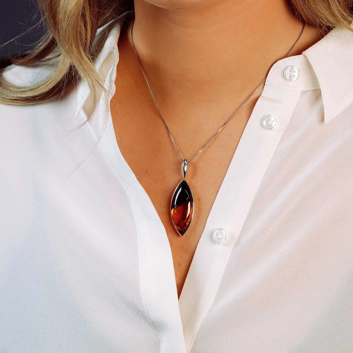 Silver Two Coloured Amber Leaf Pendant