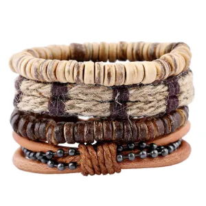 Simple Retro Set Bracelet DIY Braided Leather Bracelet Coconut Shell Bracelet Men's Hemp Rope Leather Bracelet