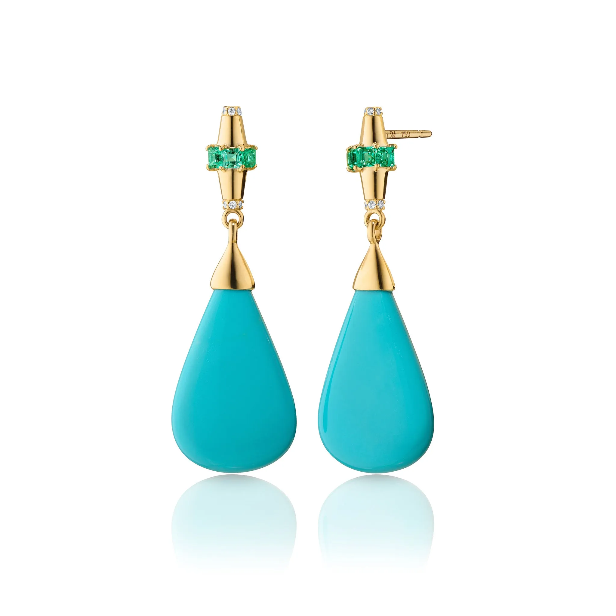 Special Edition Turquoise Drop Earrings with Princess Cut Emerald