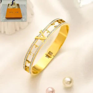 Stainless Steel Gold Plated Bangle High Quality Charming Women's Bracelet Luxury Silver Plated Gift Bangle With Box High Quality Diamond Jewelry