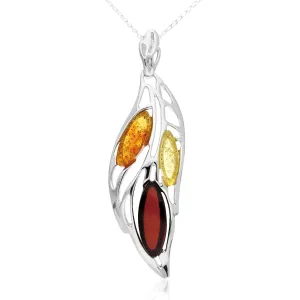 Sterling Silver Amber Drop Leaf Pendant