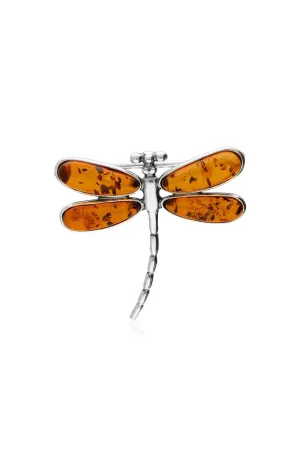 Sterling Silver Amber Large Dragonfly Brooch