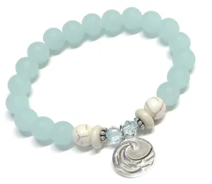 Sterling Silver Wave Charm Bracelet - Light Seafoam Beads