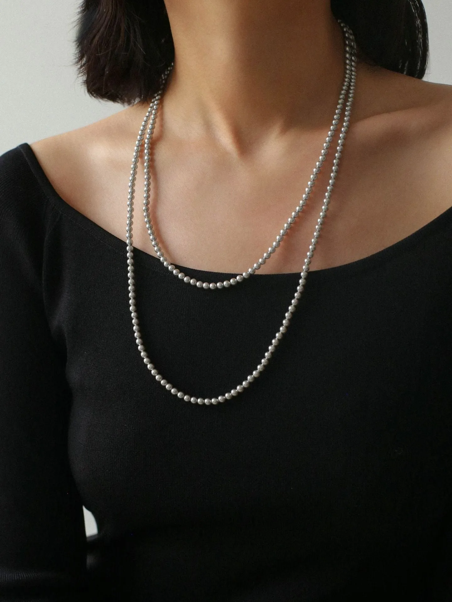 Swarovski Grey 4mm Pearl Long Necklace