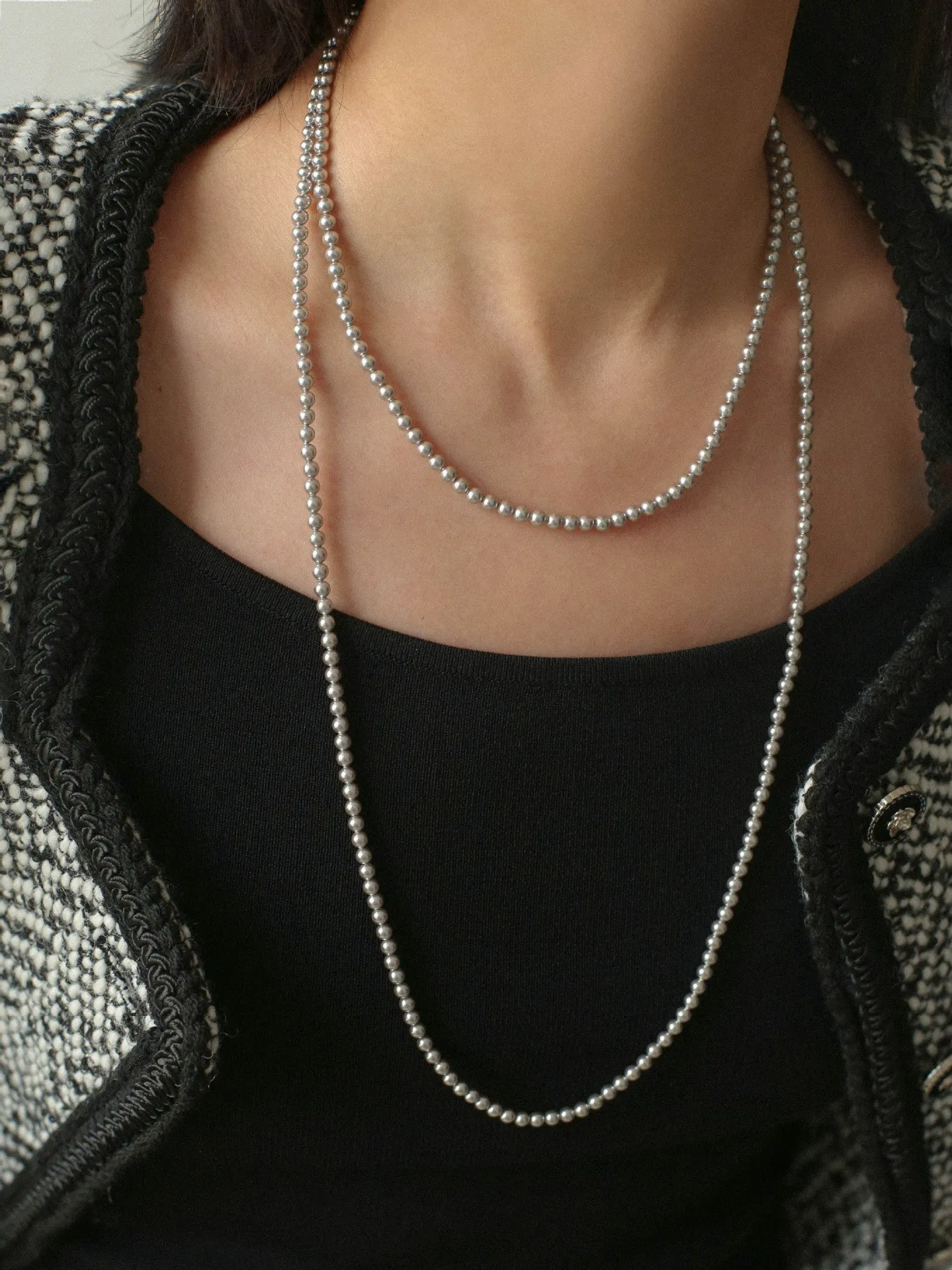 Swarovski Grey 4mm Pearl Long Necklace