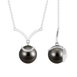 Tahitian Pearl Drop and Diamond Chevron Necklace