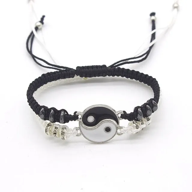 Tai Chi Yin Yang Couple Bracelets Alloy Pendant Adjustable Braid Chain Bracelet Necklace Matching Lover Bracelets Necklaces