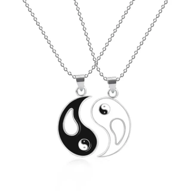 Tai Chi Yin Yang Couple Bracelets Alloy Pendant Adjustable Braid Chain Bracelet Necklace Matching Lover Bracelets Necklaces