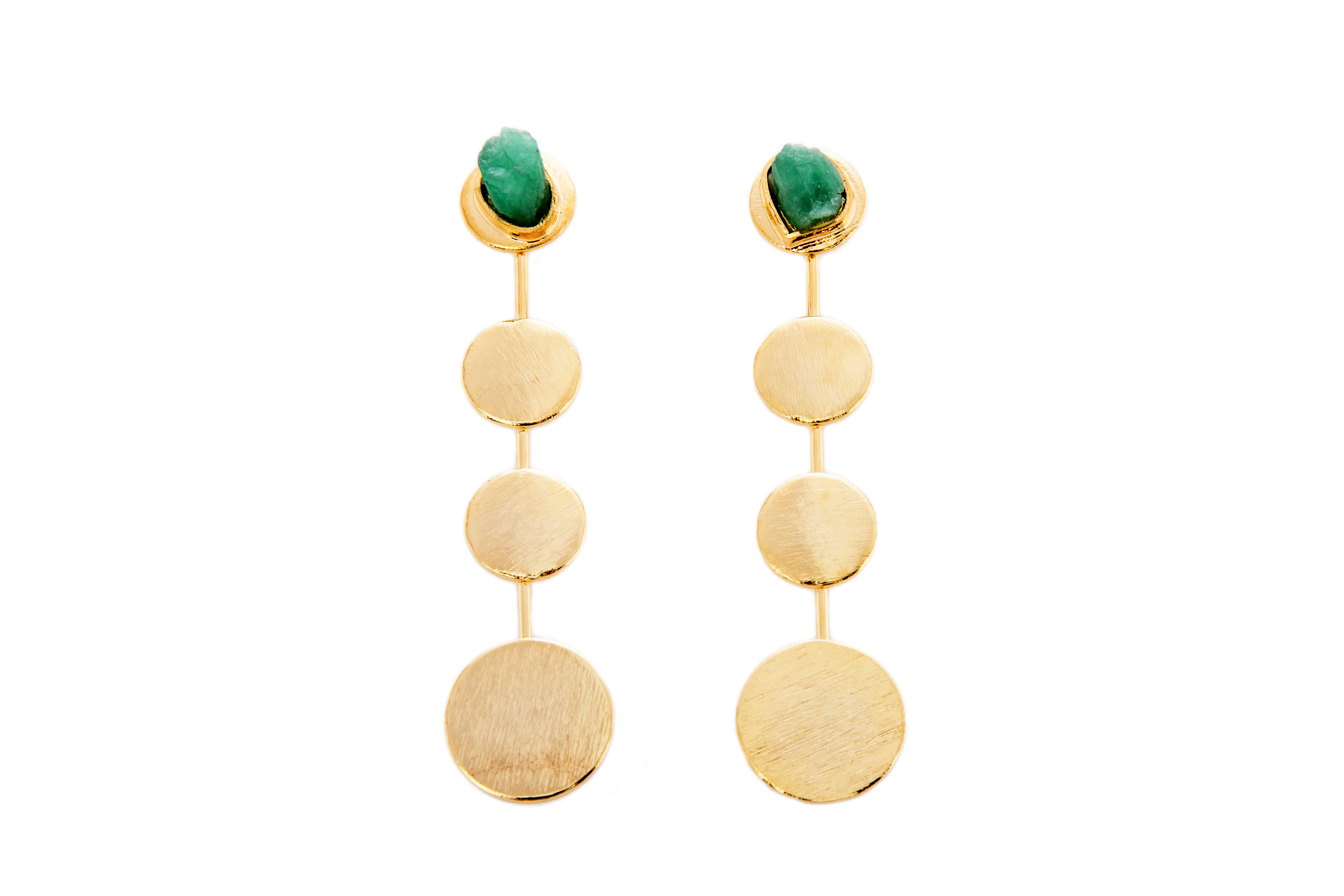 Tania Constellations Collection Colombian Raw Emerald & 24k Gold Plated 2 In 1 Earrings