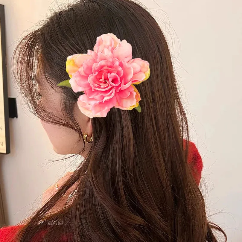 TAVIMART  -  Artificial Peony Flowers Hair Pins Blooming Peony Hairpin Brooch Fabric Flowers Hair Clip Wedding Party Hair Accessories