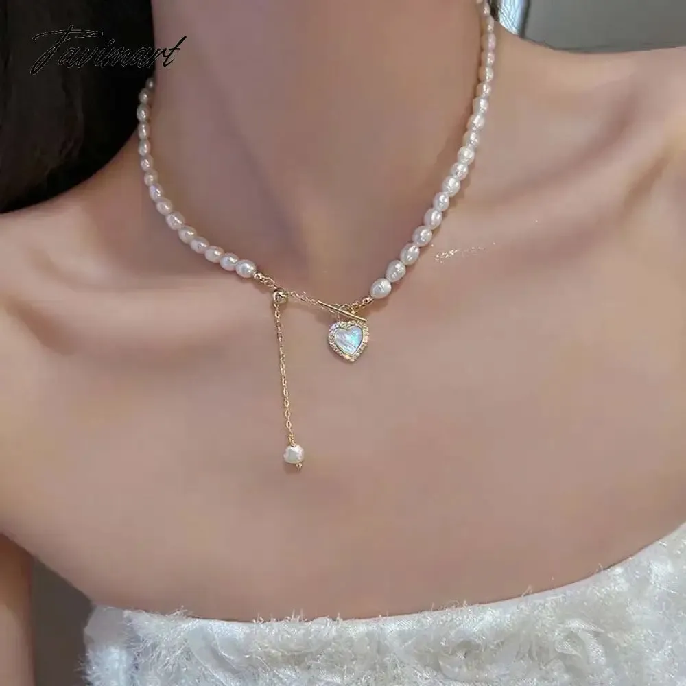 Tavimart New Fashion Zircon Bowknot Pearl Necklace for Women Shiny Rhinestone Double Layer Chain Necklace Wedding Party Jewelry Gift