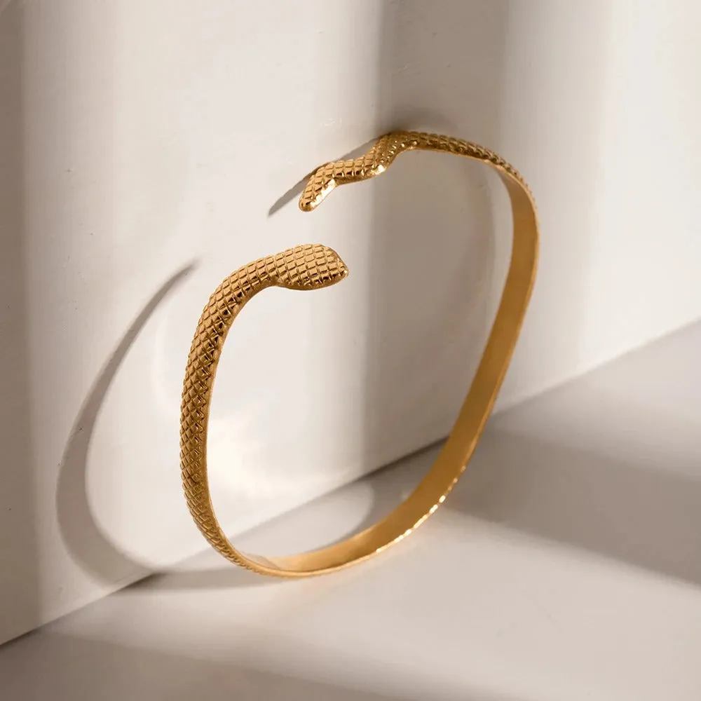 Textured Snake Cuff Bangle Bracelet