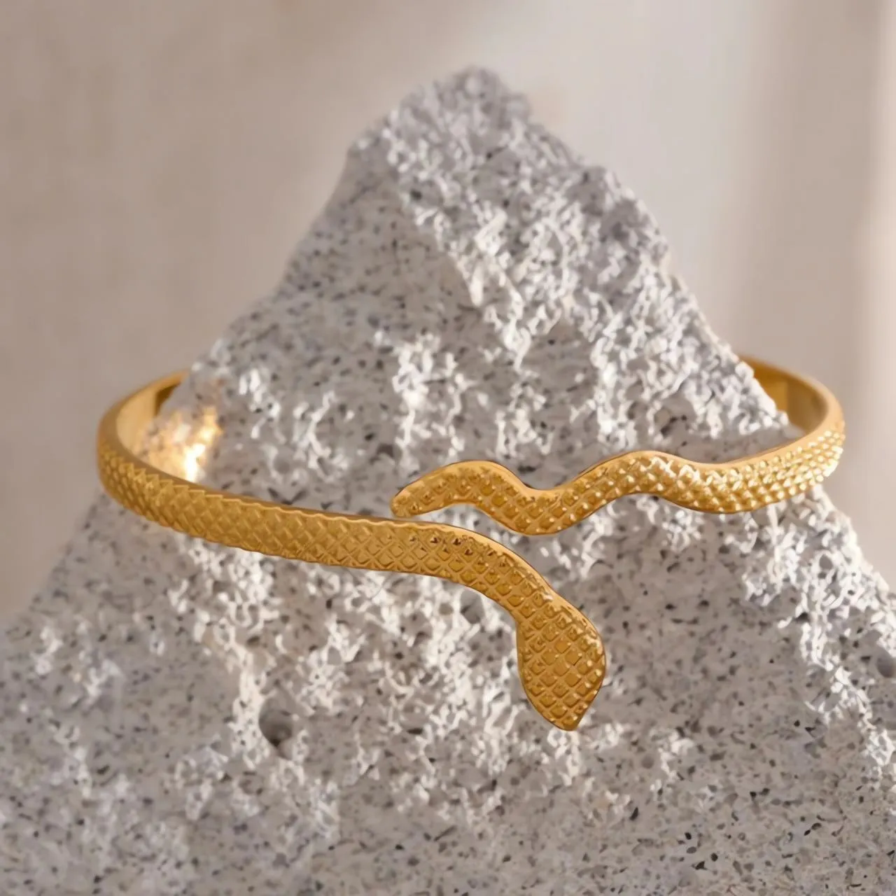 Textured Snake Cuff Bangle Bracelet