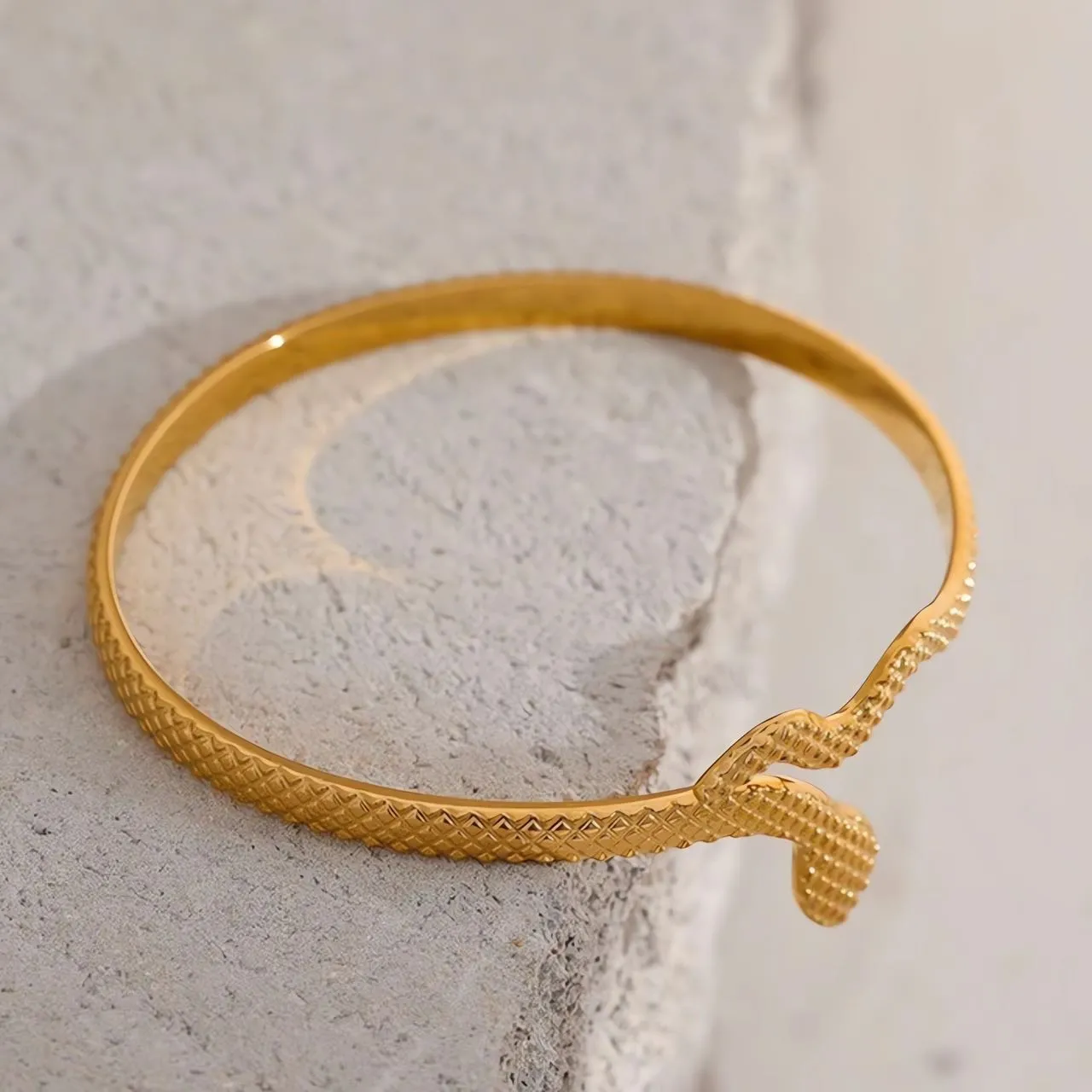 Textured Snake Cuff Bangle Bracelet