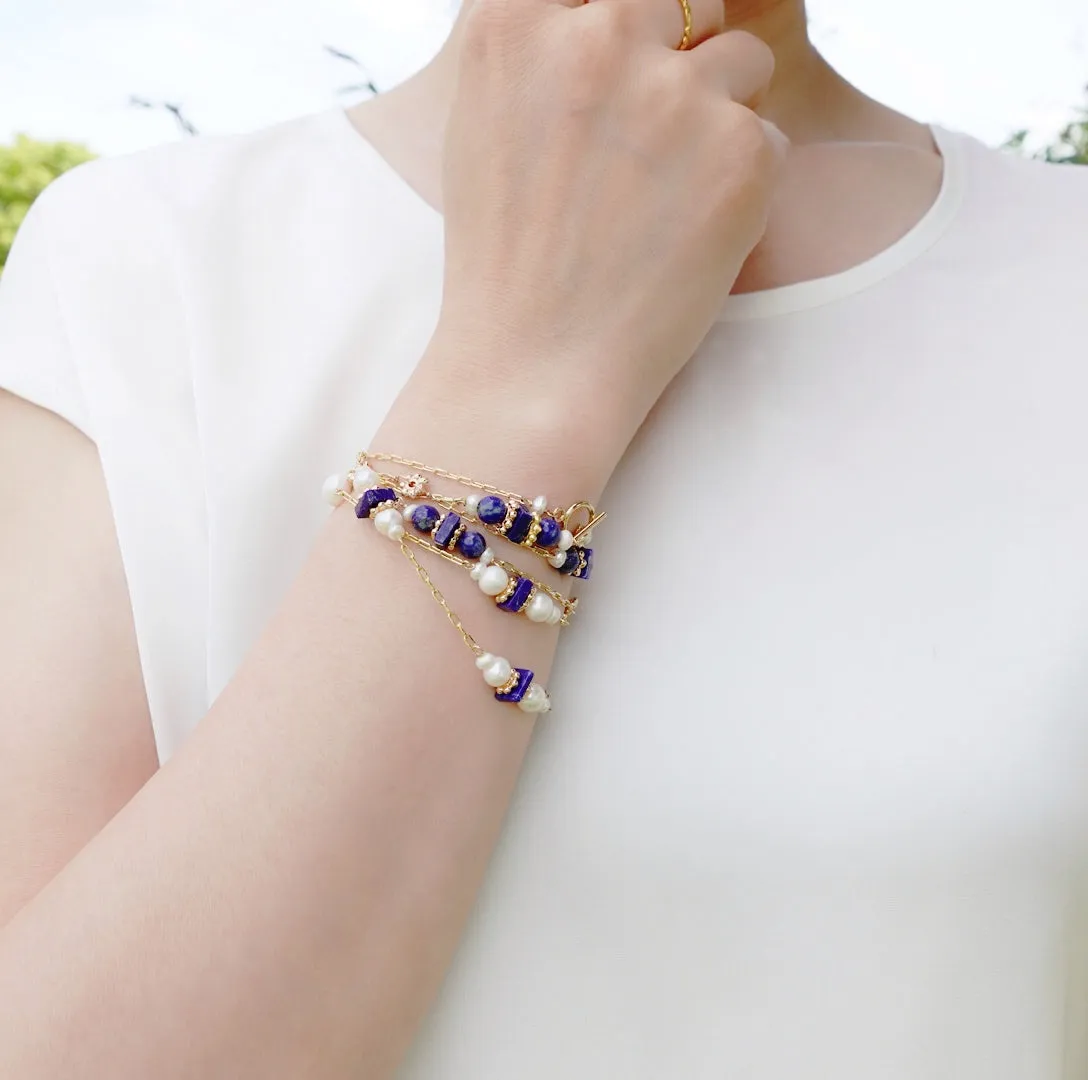 The Nine Lapis and Pearl Long Necklace and Earrings Set