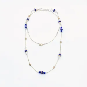 The Nine Lapis and Pearl Long Necklace and Earrings Set