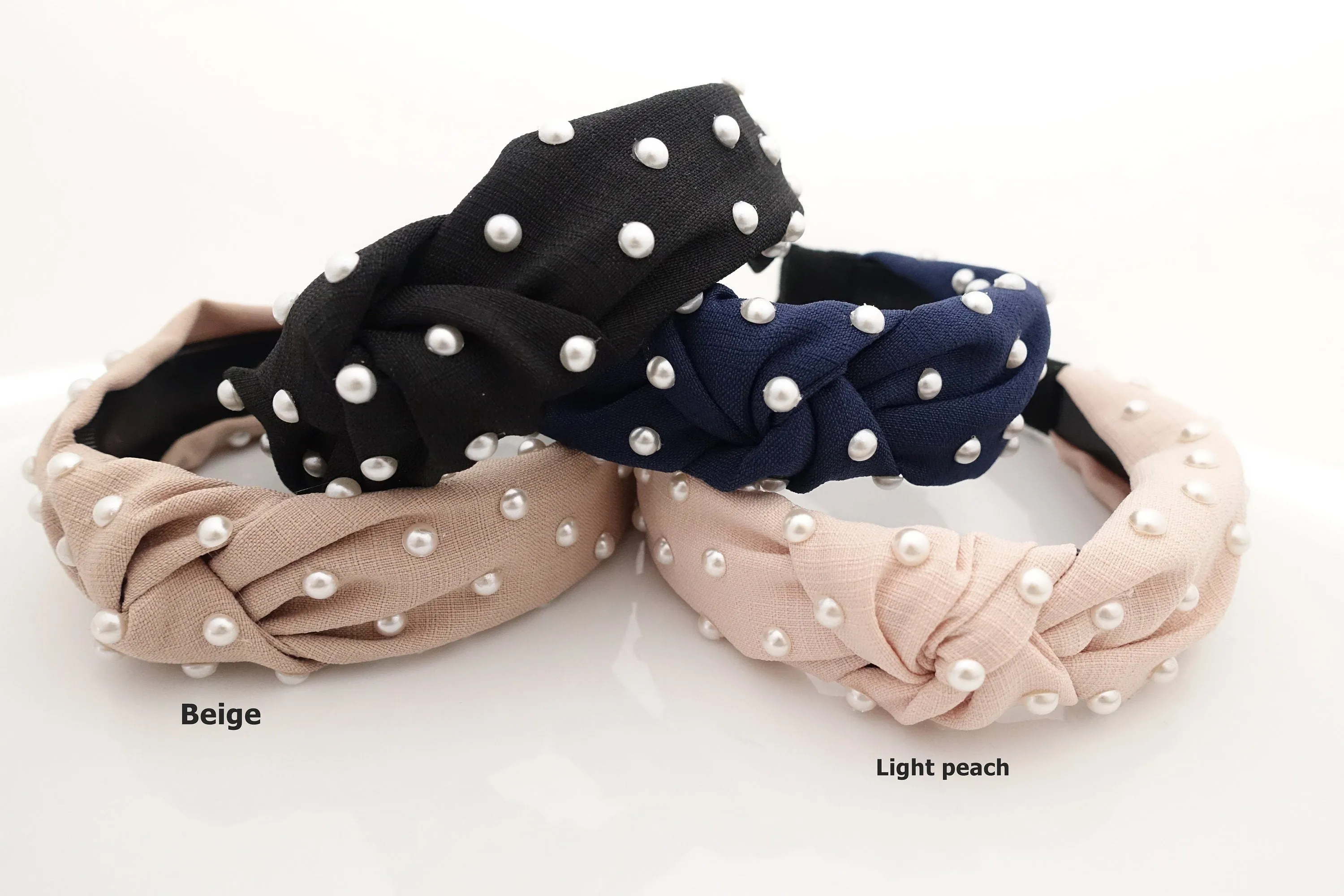 thin fabric front knot pearl decorated fashion headband stylish trendy hairband accessories for women