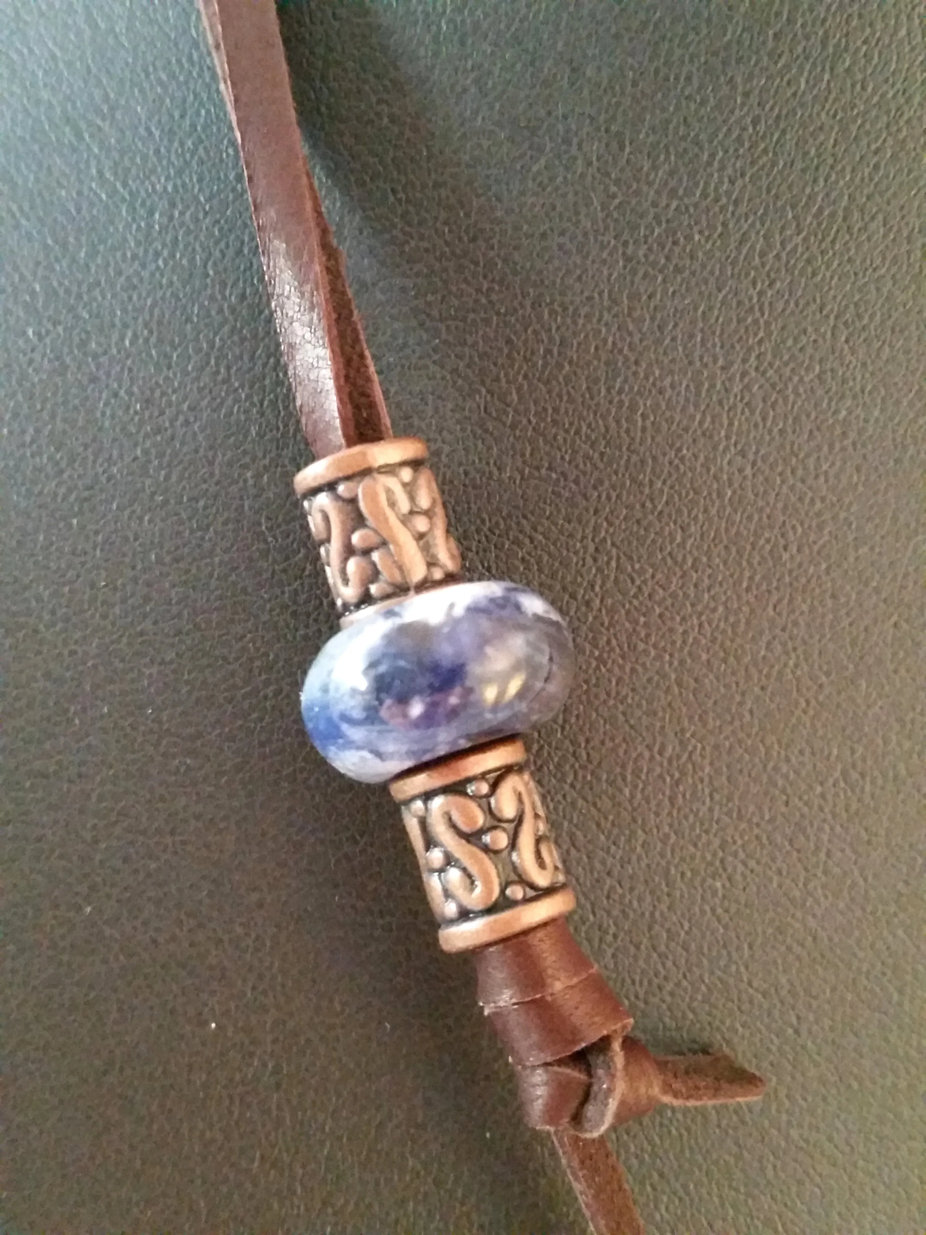 Thor's Hammer Necklace Copper Brown Leather Lapis Blue | MTM