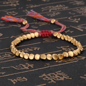 Tibetan Buddhist Braided Copper Beads Lucky Bracelet Sliding Knot Spiritual Mantra Bracelet