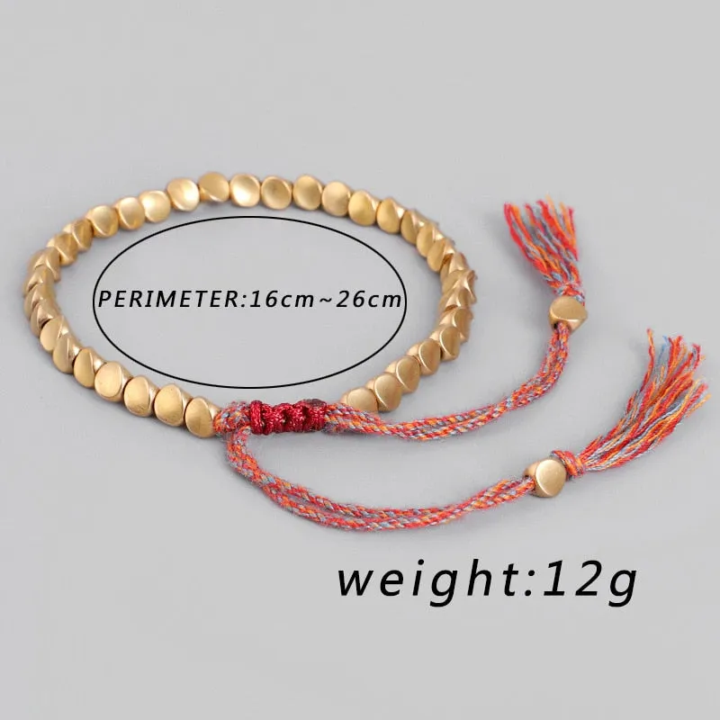 Tibetan Buddhist Braided Copper Beads Lucky Bracelet Sliding Knot Spiritual Mantra Bracelet