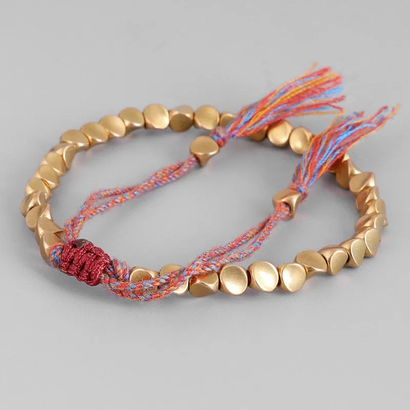 Tibetan Buddhist Braided Copper Beads Lucky Bracelet Sliding Knot Spiritual Mantra Bracelet