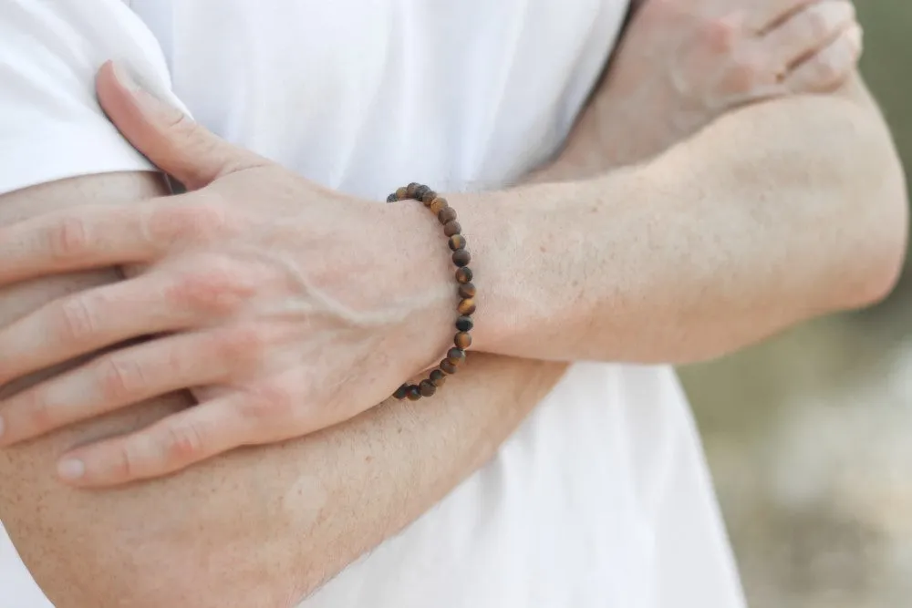 Tiger Eye bracelet for men, brown beaded bracelet, good luck protection stone, men's bracelet beads, 6mm beads, stretchable, gift for him, festival jewelry