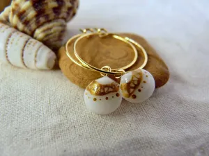 Tiny shell earrings with painting, little coral