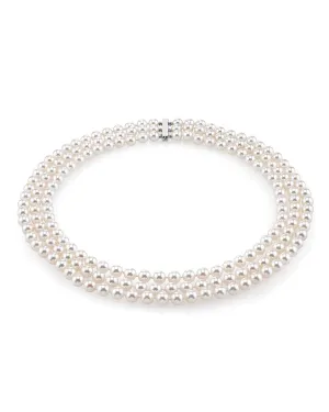 Triple Strand White Akoya Pearl Necklace