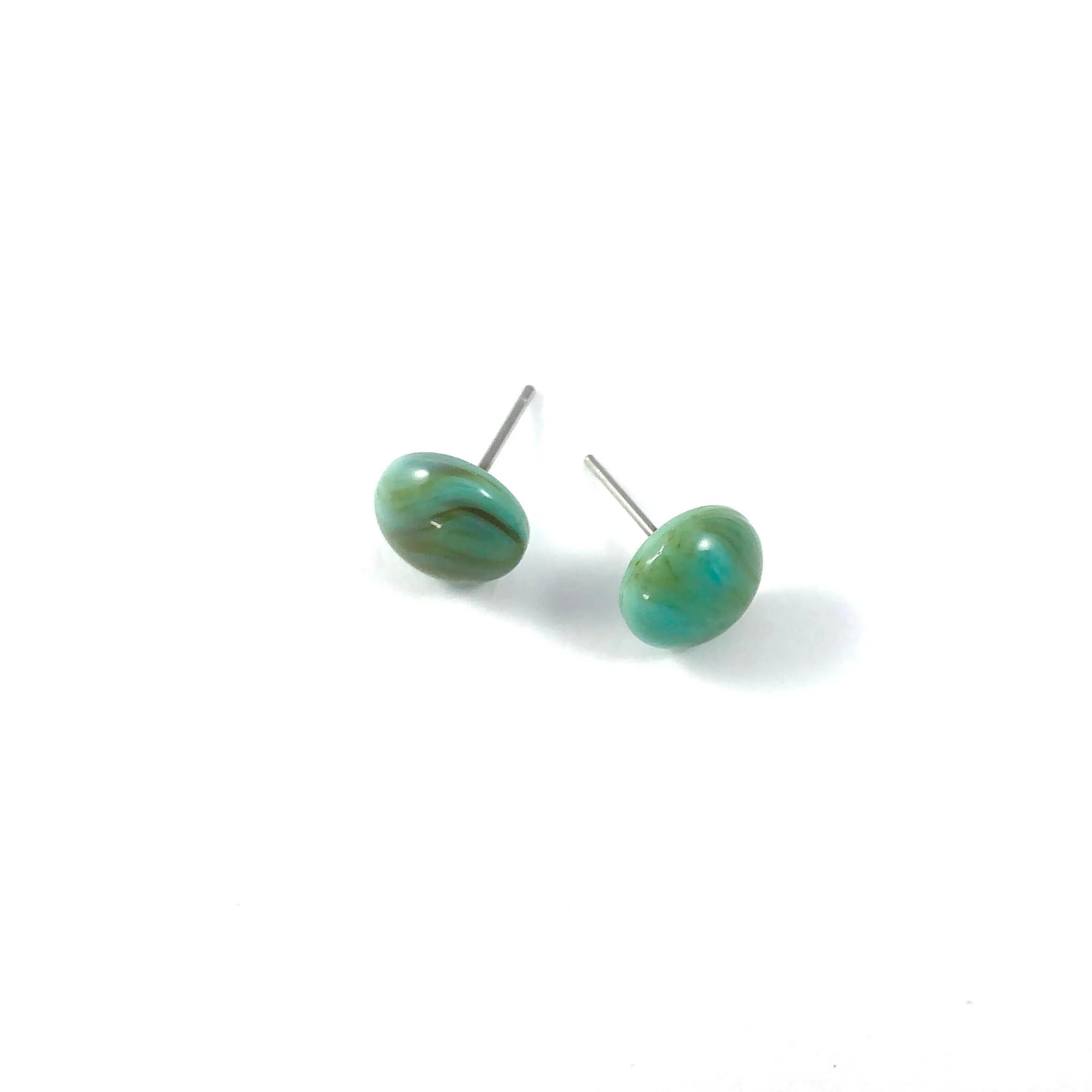 Turquoise Marbled Small Retro Button Stud Earrings