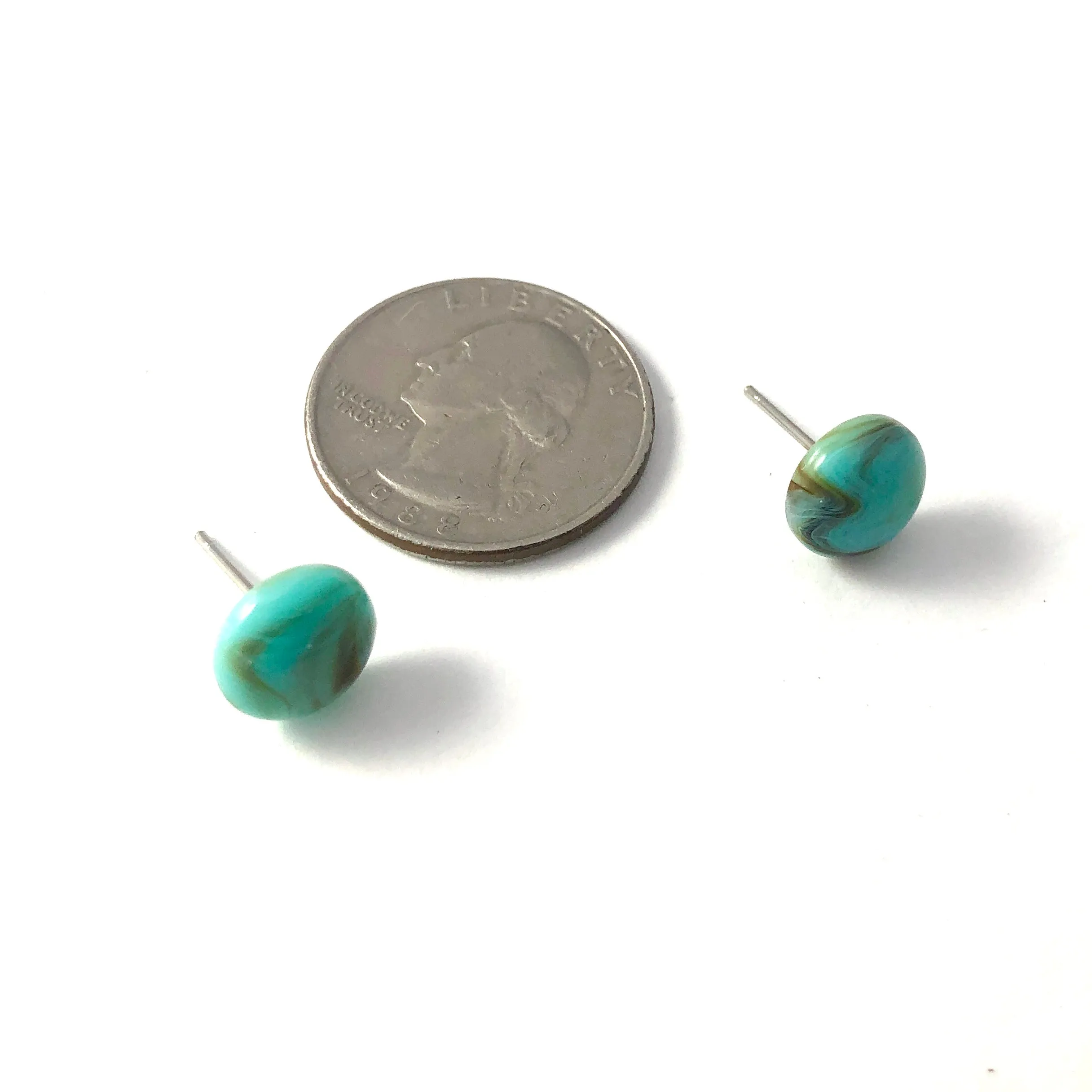 Turquoise Marbled Small Retro Button Stud Earrings