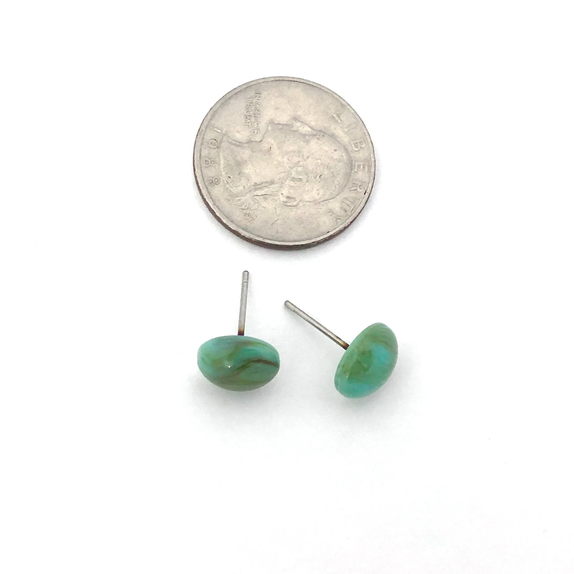 Turquoise Marbled Small Retro Button Stud Earrings